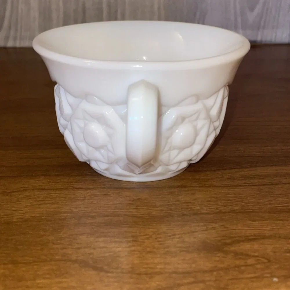 Vintage Pair Fostoria Milk Glass Teacup Rosby Winburn Pattern